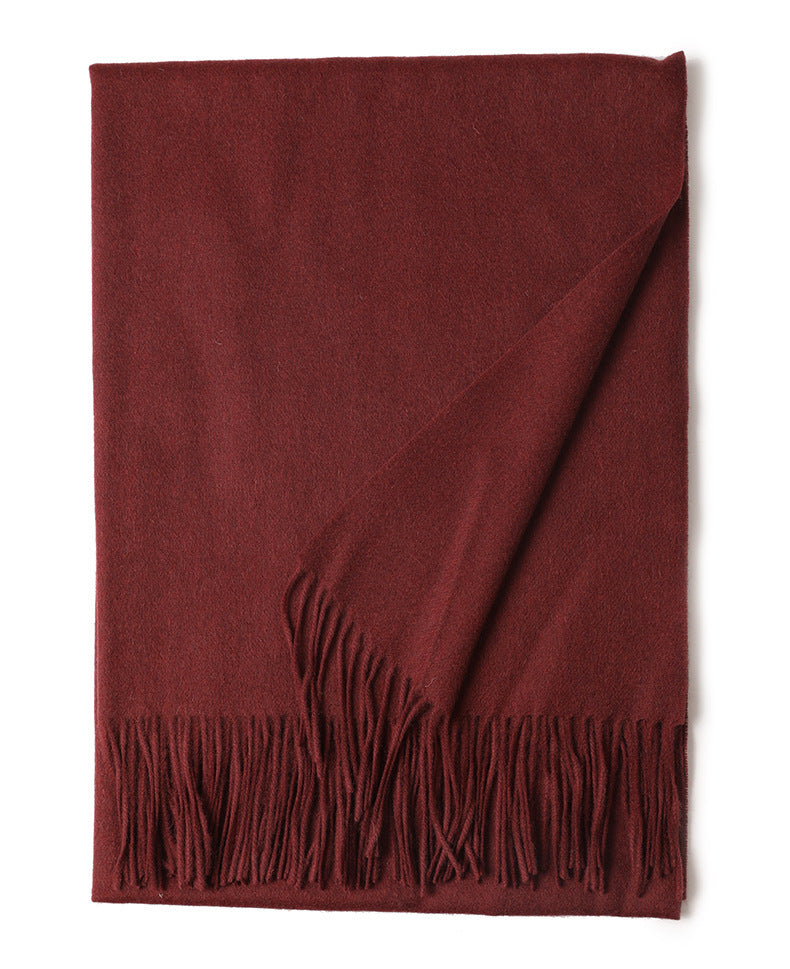 Women’s Solid Color Wool Tassel Scarf – Thick, Warm, Elegant Accessory