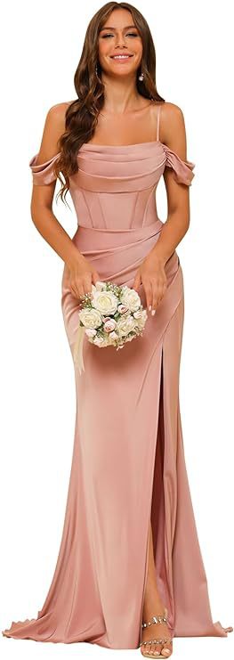 Elegant Off-the-Shoulder Satin Corset Ball Gown for Bridesmaids