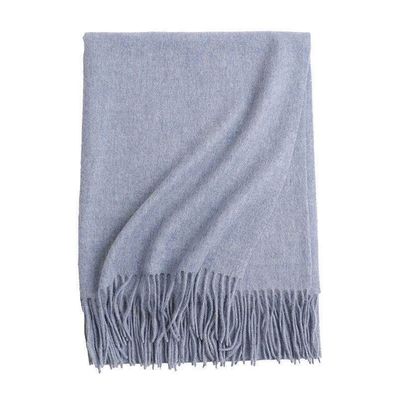 Women’s Solid Color Wool Tassel Scarf – Thick, Warm, Elegant Accessory