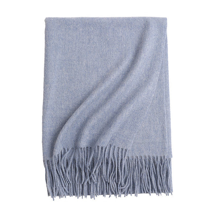 Women’s Solid Color Wool Tassel Scarf – Thick, Warm, Elegant Accessory