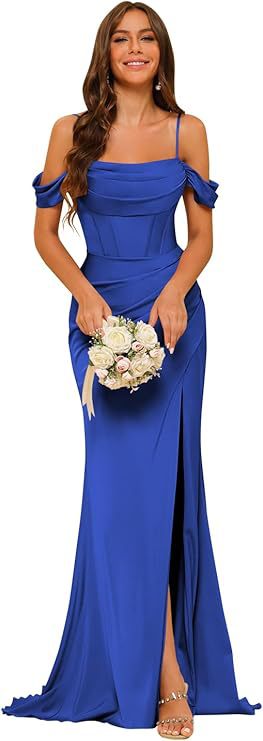 Elegant Off-the-Shoulder Satin Corset Ball Gown for Bridesmaids