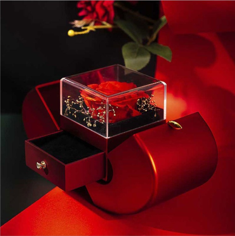 Fashion Jewelry Box Red Apple Christmas Gift Necklace Eternal Rose For Girl Mother's Day Valentine's Day Gifts With Artificial Flower Rose Flower Jewelry Box - myETYN