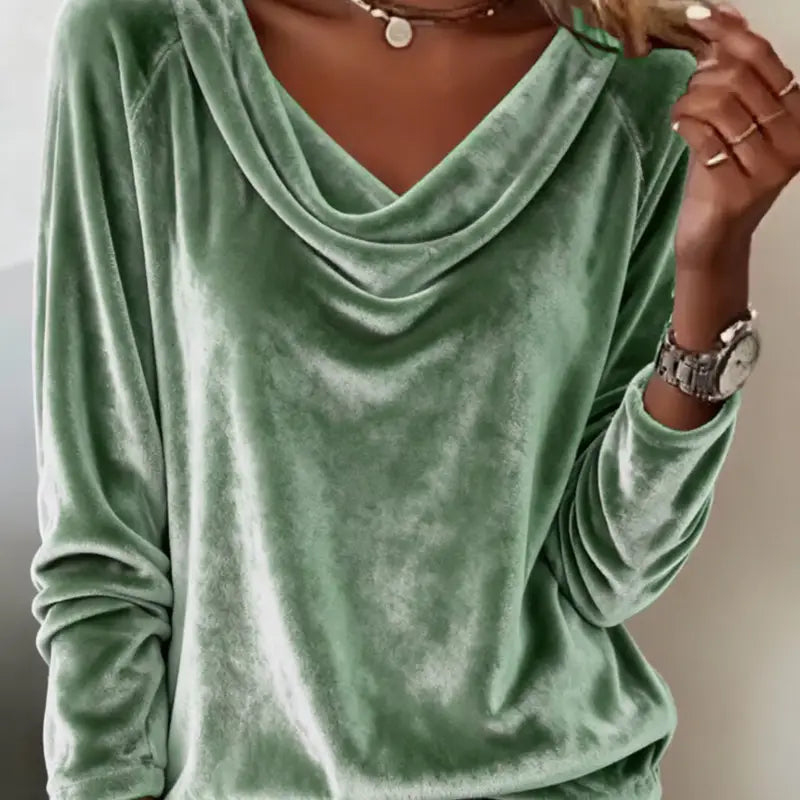 Elegant Velvet Long Sleeve Blouse for Women | Solid Color Loose Fit Pullover Top for Fall & Spring Party Wear