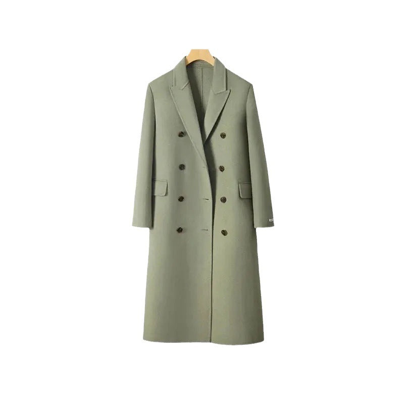 Socialite Style Matcha Green Woolen Coat For Women