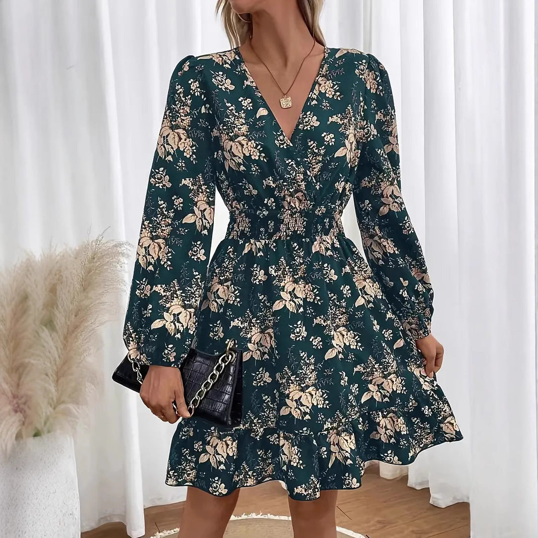 Elegant Floral Print A-Line Dress