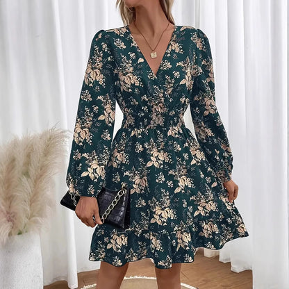 Elegant Floral Print A-Line Dress
