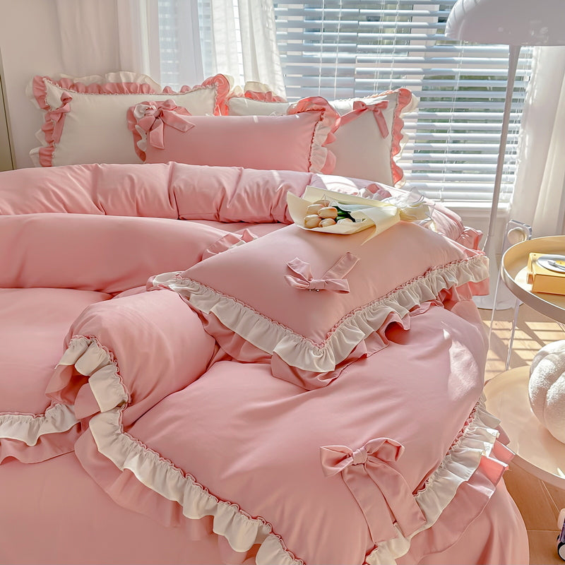 Solid Color Lace Bedsheet And Duvet Cover