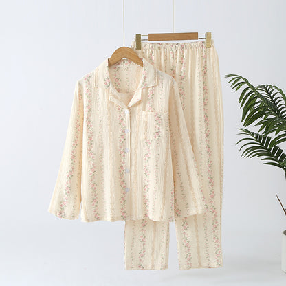 Floral Striped Long Sleeve Cotton Homewear Set for Women