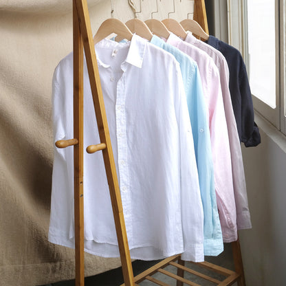 Men's Casual Linen Long-sleeved White Shirt For Men