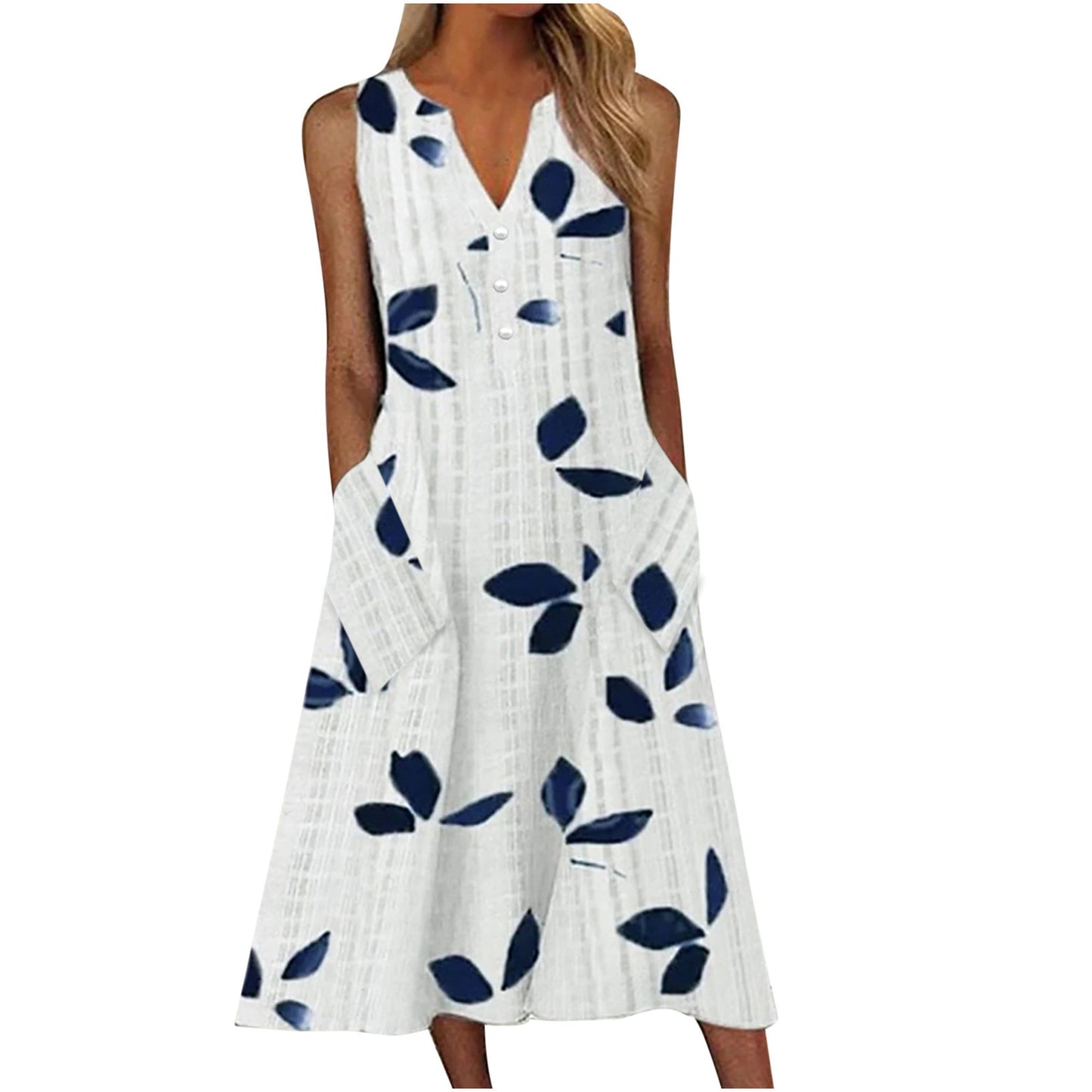 Women's Casual Leaf Waist V-neck Mid-length Dress