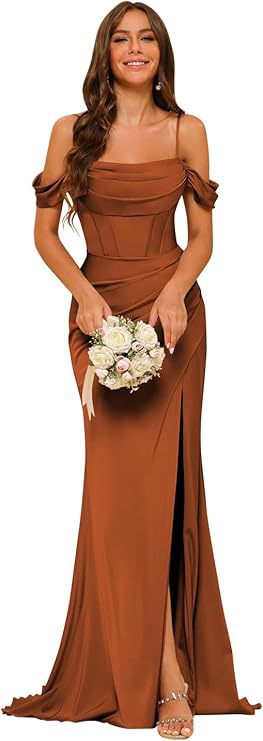 Elegant Off-the-Shoulder Satin Corset Ball Gown for Bridesmaids