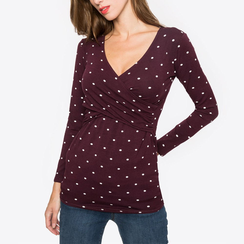 Deep V-neck print long sleeves - myETYN