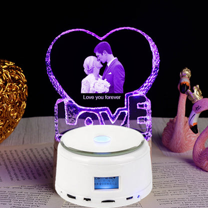 Personalized Gifts Crystal Photo Night Lamp Bluetooth Rotating Color Changing Music Player 3D Inner Carved - myETYN