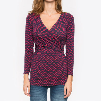 Deep V-neck print long sleeves - myETYN