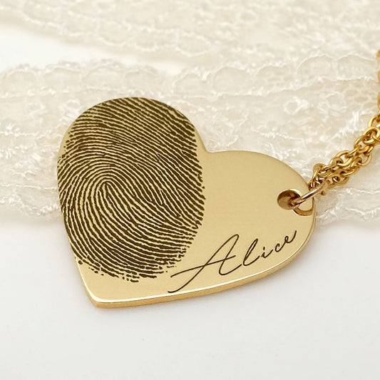 Custom Heart Necklace with Personalized Fingerprint - myETYN