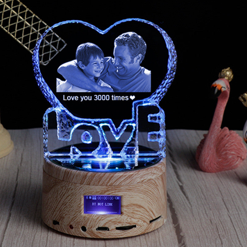 Personalized Gifts Crystal Photo Night Lamp Bluetooth Rotating Color Changing Music Player 3D Inner Carved - myETYN