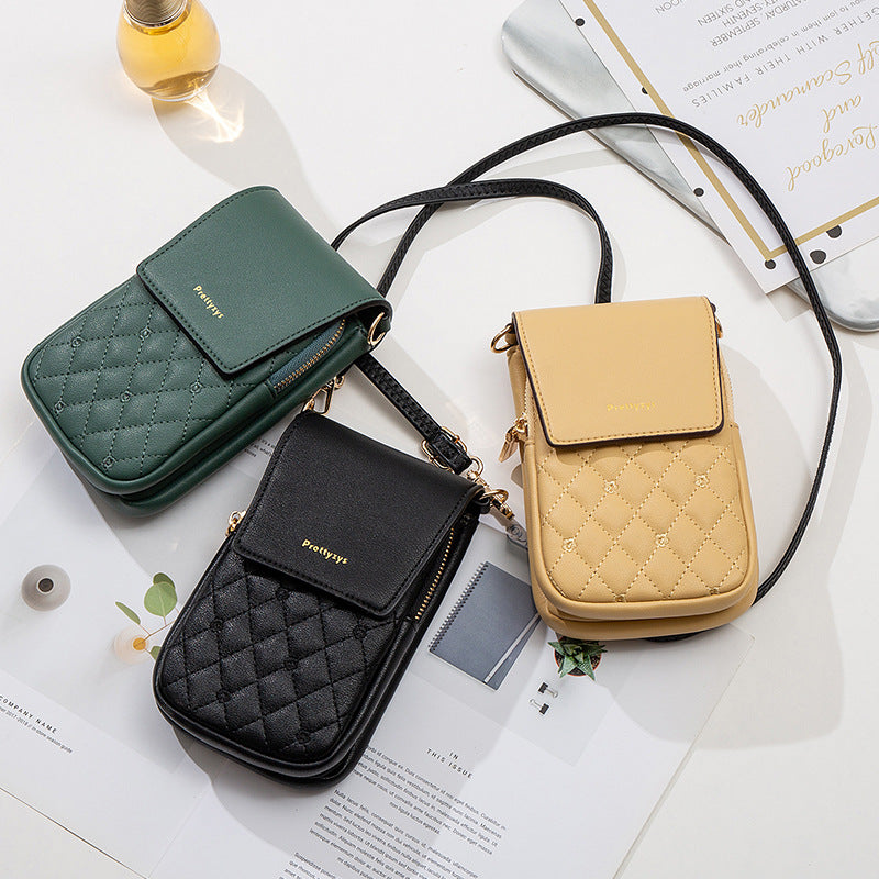 Plaid Sewing Design Mobile Phone Bags For Women Simple Buckle Multifunctional Crossbody Shoulder Bag - myETYN
