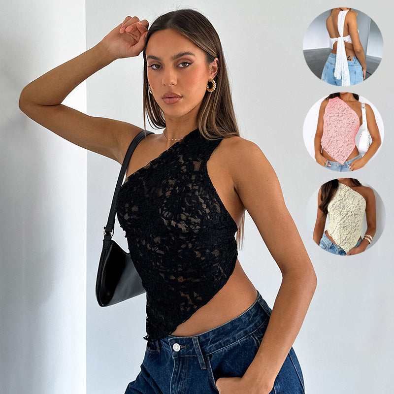 Women's Lace Backless Asymmetrical Top - Summer Streetwear