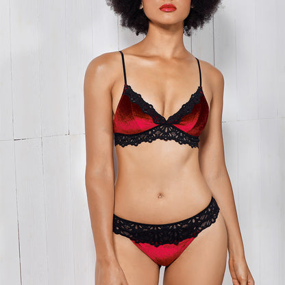 Gold Velvet Retro Bra Set