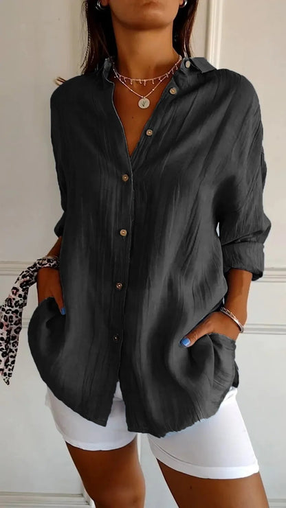 Popular Spring And Summer New Women's Loose Open Button Shirt Solid Color Top