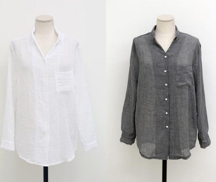 Long-sleeved cotton and linen shirt Slim linen literary loose thin shirt