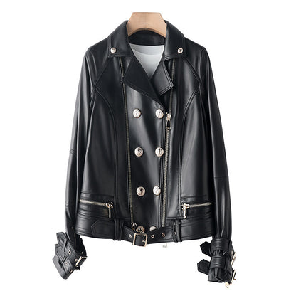 Women's Sheepskin Motorcycle Windbreaker Jacket – Street Style Leather Outerwear