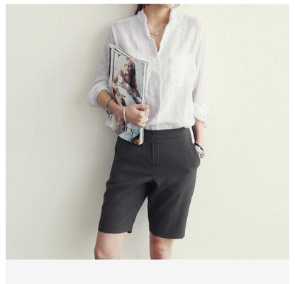 Long-sleeved cotton and linen shirt Slim linen literary loose thin shirt