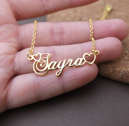 Custom Women's Name Necklace with Double Empty Heart Nameplate Pendant Stainless Steel Necklace 45cm - myETYN