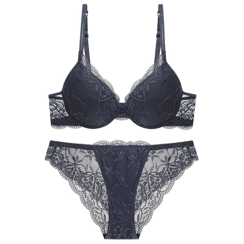 Sexy Deep Micro Push-Up Lace Bra Set