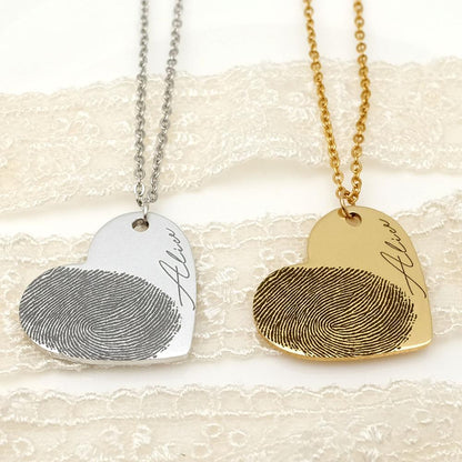 Custom Heart Necklace with Personalized Fingerprint - myETYN