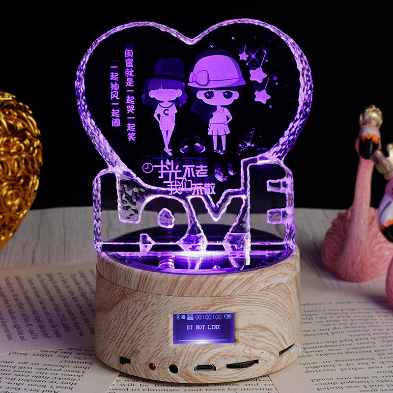 Personalized Gifts Crystal Photo Night Lamp Bluetooth Rotating Color Changing Music Player 3D Inner Carved - myETYN