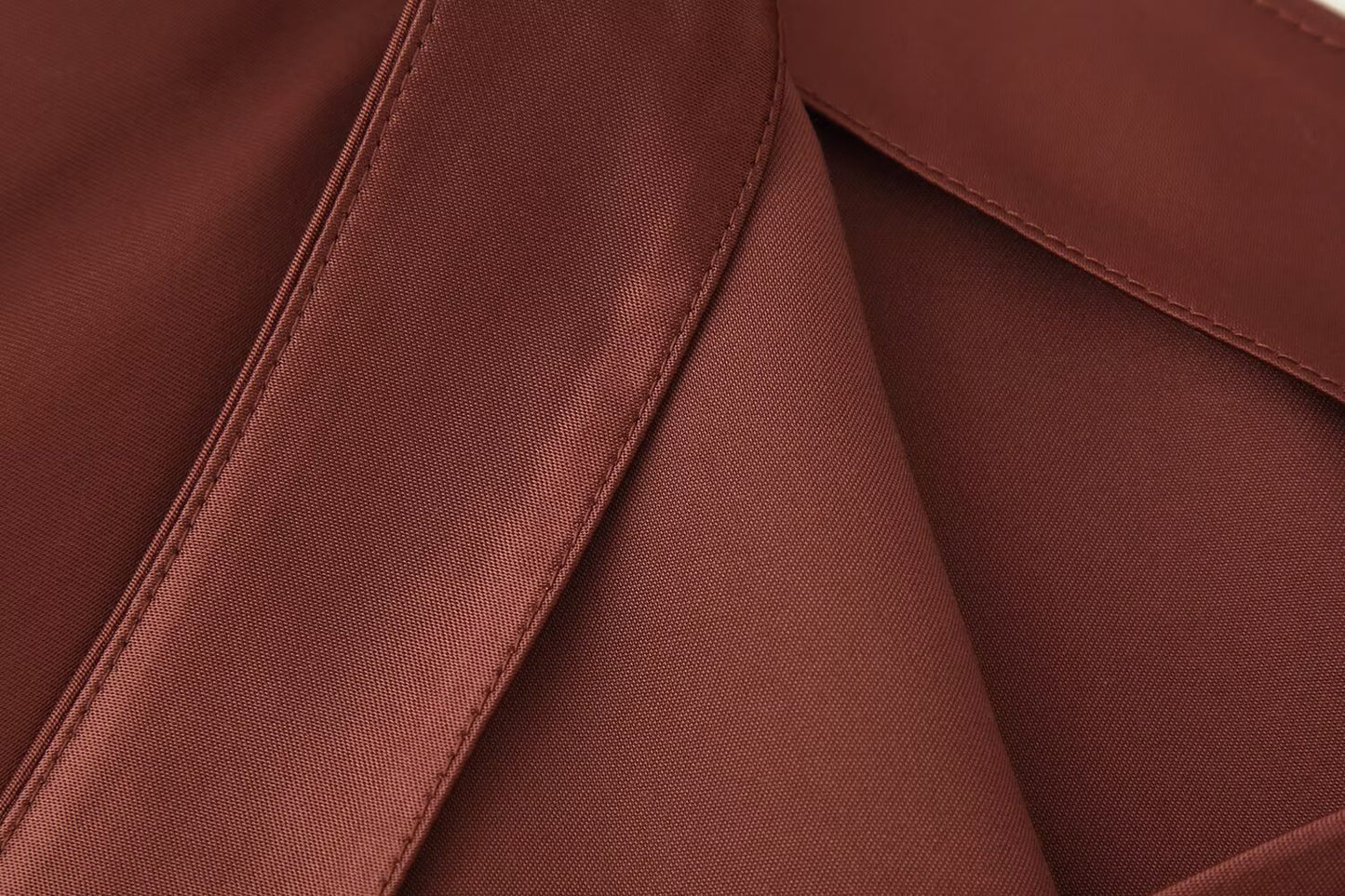 Women Clothing Top Product Casual Contrast Color Lace Trim Silk Satin Textured Skirt