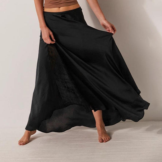 Satin Skirt Women Niche Lace Stitching Sexy Elegant Mid Length Skirt