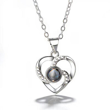 S925 Silver Romantic Colorful Photo Projection Necklace Heart Shaped Pendant Necklace - myETYN