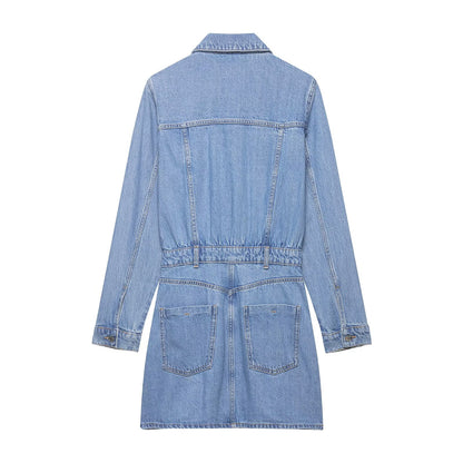 Women’s Slim Fit Denim Shirt Dress – Casual Office Button-Up Mini Dress