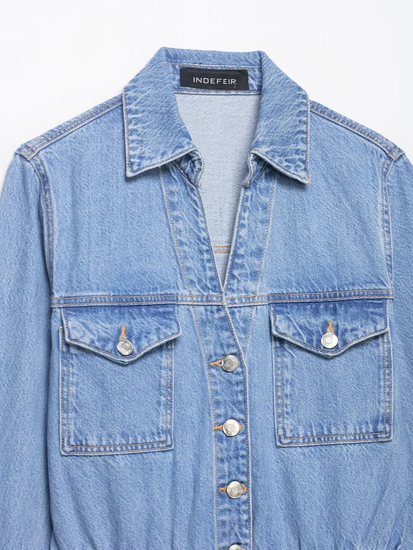 Women’s Slim Fit Denim Shirt Dress – Casual Office Button-Up Mini Dress