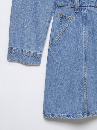 Women’s Slim Fit Denim Shirt Dress – Casual Office Button-Up Mini Dress