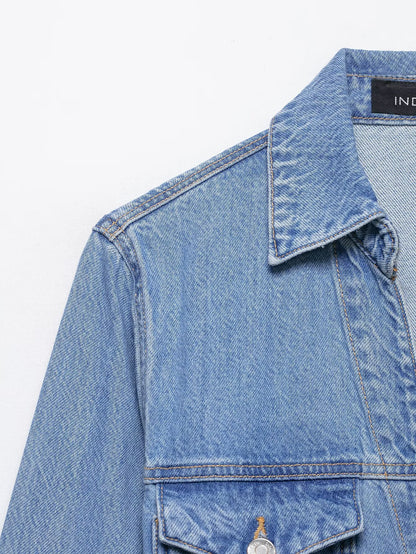 Women’s Slim Fit Denim Shirt Dress – Casual Office Button-Up Mini Dress