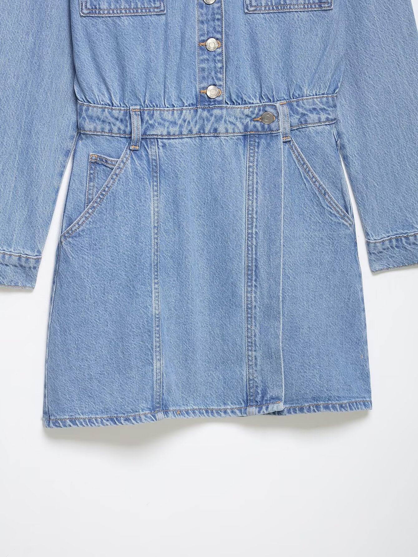 Women’s Slim Fit Denim Shirt Dress – Casual Office Button-Up Mini Dress