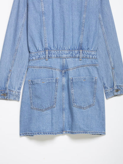 Women’s Slim Fit Denim Shirt Dress – Casual Office Button-Up Mini Dress