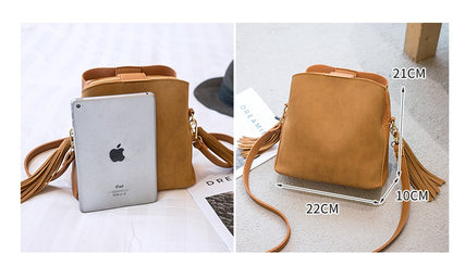 Spring new frosted tassel bucket bag Korean version of the wild shoulder bag female handkerchief retro Messenger