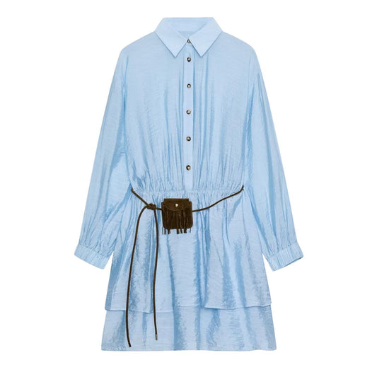 Elegant Belted Office Shirt Dress for Women – Slim Fit Long Sleeve Mini Dress