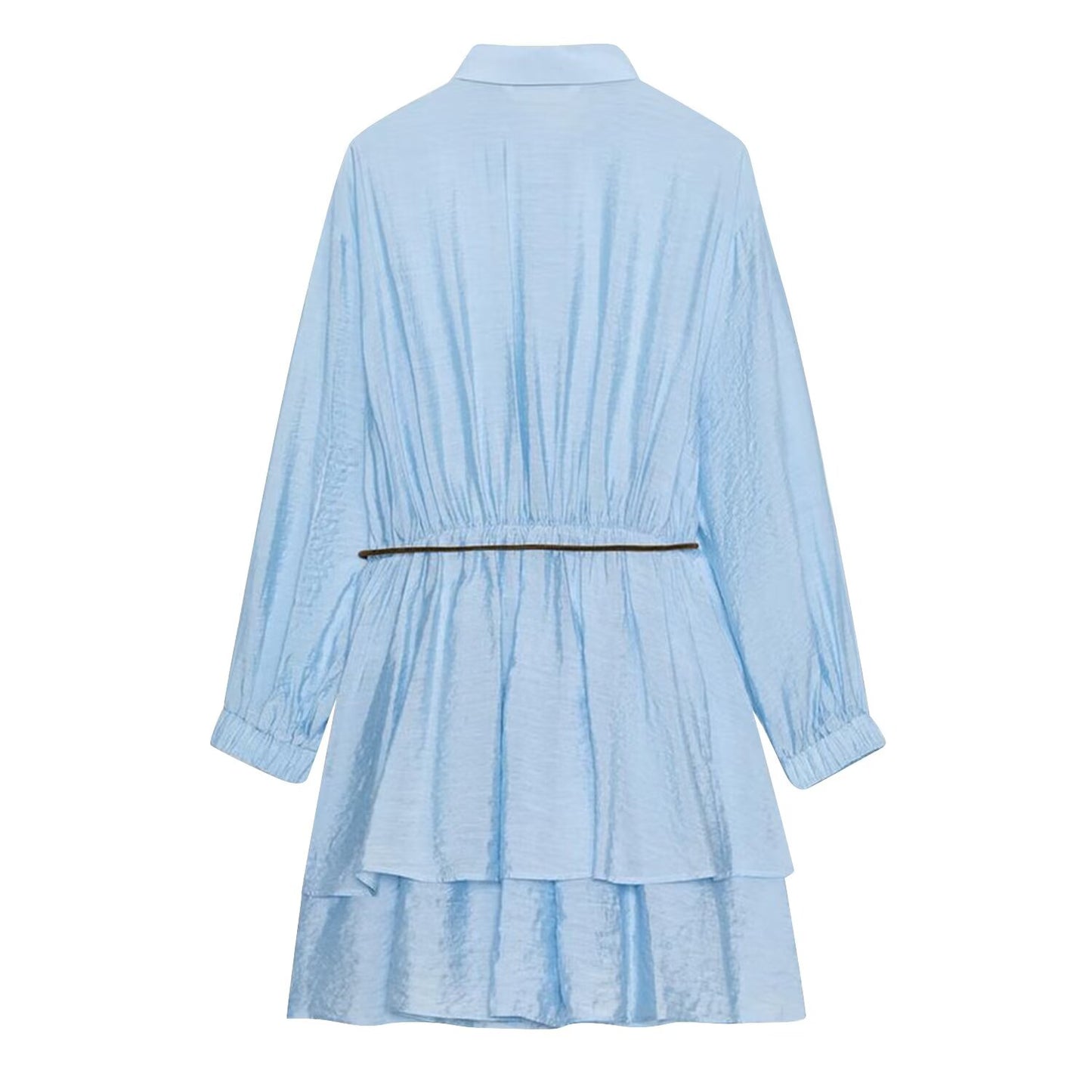 Elegant Belted Office Shirt Dress for Women – Slim Fit Long Sleeve Mini Dress