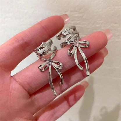 Fashion Jewelry New Ribbon Aesthetics Ear Clips Ballet Style Ribbon Bow-knot Ear Cuff For Women Fashion Non-Piercing Ear Clips Earrings Jewelry