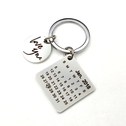 Custom DIY Personalized Calendar Keychain Hand Carved Calendar Keyring Gift For Boyfriend Girlfriend Stainless Steel Private - myETYN