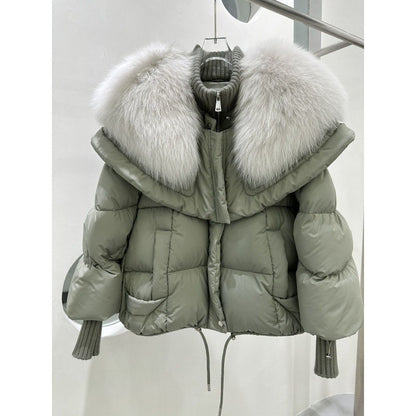 High-end Fox Fur Collar White Duck Down Short Down Jacket Female Light Luxury Loose And Warm Puffer Jacket Coat