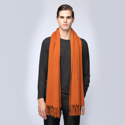 Men's cashmere scarf virgin woollen popular wild solid color warm thick scarf monochrome shawl - myETYN