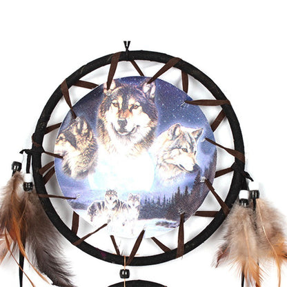 Wolf head oil painting indian dream catcher