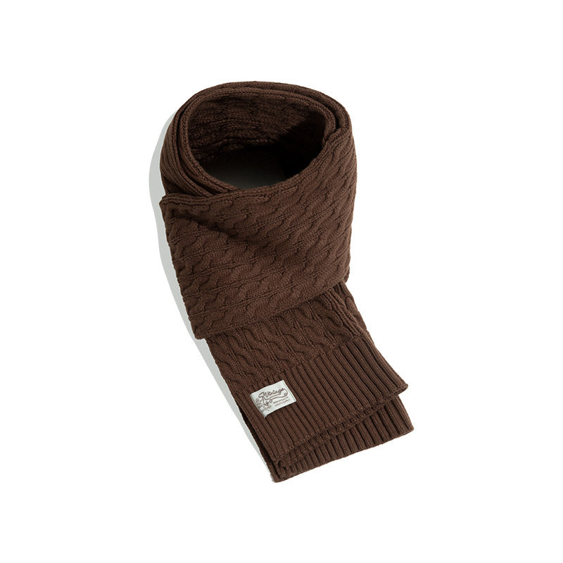 Retro Twist Knitted Wool Scarf With Wool Solid Color Warm Scarf Men Trendy - myETYN