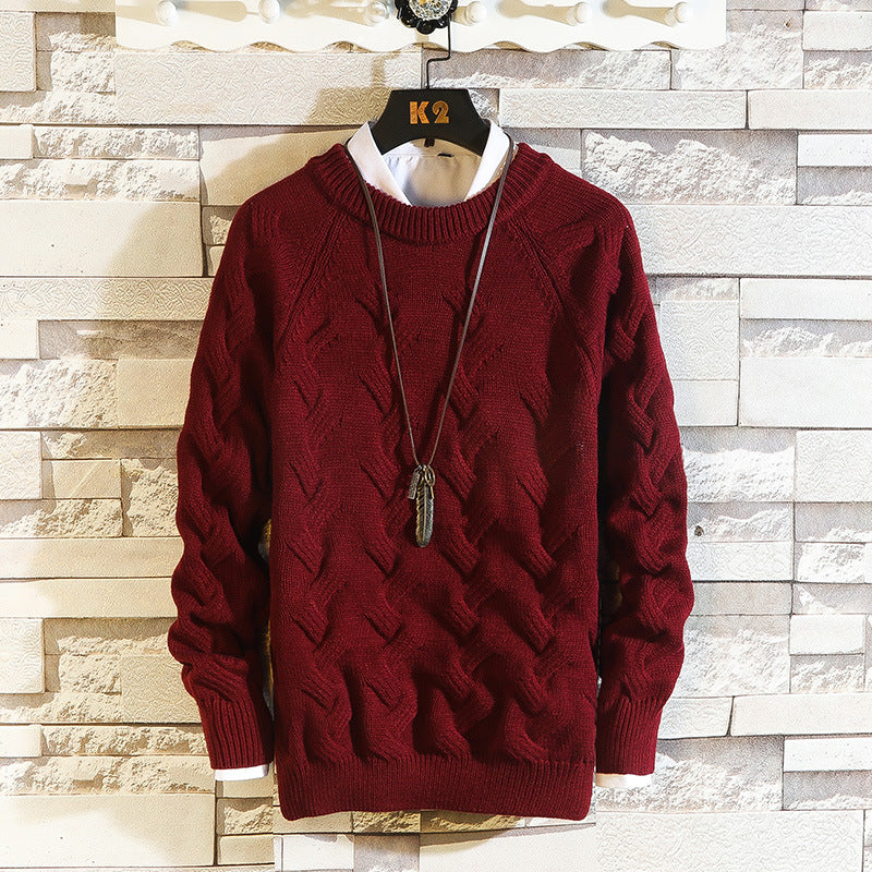 Round Neck Sweater Sportsmen Solid Color Pullover Sweater - myETYN